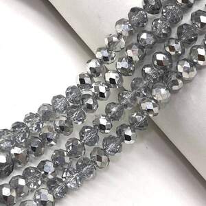 Бусины хрустальные рондель 8х6мм, нить-65 шт, серебристый зеркальный