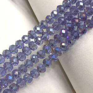 Бусины хрустальные рондель 8х6мм, нить-65 шт, сиреневый прозрачный с покрытием АВ