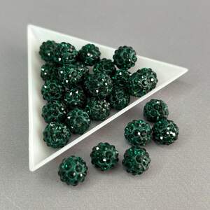 Бусины шамбала со стразами 10 мм, - изумрудный