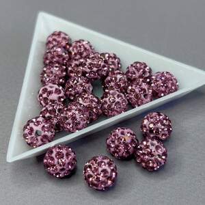 Бусины шамбала со стразами 10 мм, - сиреневый