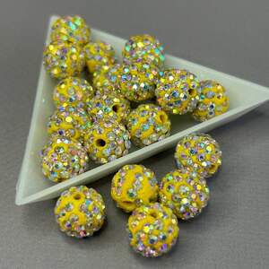 Бусины шамбала со стразами 12 мм, - желтый хамелеон