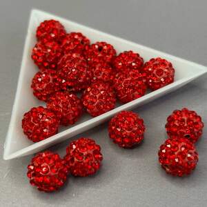 Бусины шамбала со стразами 12 мм, - красный