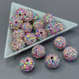 Бусины шамбала со стразами 12 мм, - розовый