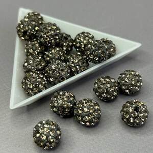 Бусины шамбала со стразами 12 мм, - серый