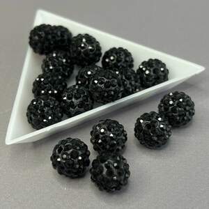 Бусины шамбала со стразами 12 мм, - черный с черными стразами