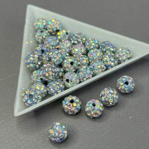 Бусины шамбала со стразами 8 мм, - голубой хамелеон
