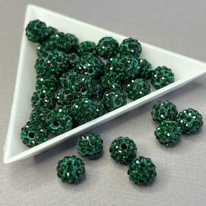 Бусины шамбала со стразами 8 мм, - изумрудный