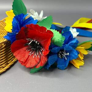 Веночек детский на обруче с лентами - маки