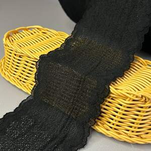 Гипюровое кружево стрейч (#7712) 9,5 см - черный Гипюровое кружево стрейч (#7712) 9,5 см - черный