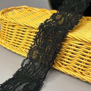 Гипюровое кружево стрейч (XB-7) 4,5 см - черный Гипюровое кружево стрейч (XB-7) 4,5 см - черный