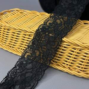 Гипюровое кружево стрейч (XB-8) 4,5 см - черный Гипюровое кружево стрейч (XB-8) 4,5 см - черный