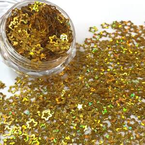 Глиттер 500 г, мелкие декоративные звездочки - золото голограмма