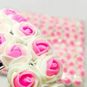 Двухцветные розочки из фоамирана (144 шт) Розовый с белым