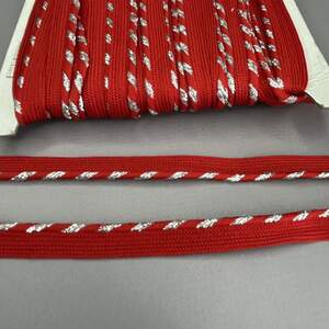 Кант вшивной, косичка с люрексом 10 мм - красный с серебром