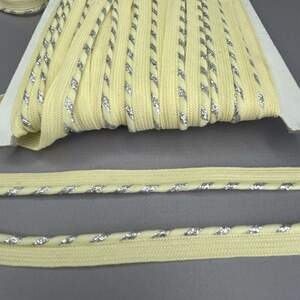 Кант вшивной, косичка с люрексом 10 мм - кремовый с серебром