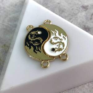 Коннектор парный Инь-Янь 21х26 мм металлический, золото белый с черным