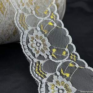 Кружево гипюровое 9 см - белое с золотом
