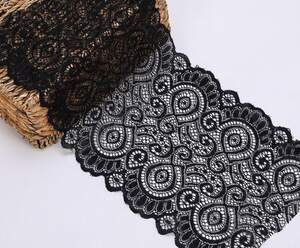 Кружево стрейч 18см Моника, широкое кружево цвет - Черный Кружево стрейч 18см Моника, широкое кружево цвет - Черный