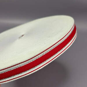 Лампасная репсовая лента (тесьма) ширина 2см - красная с серебром