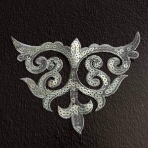 Лейсы, термо аппликации с пайетками 11,5х15,5 см - белый с серебром