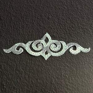 Лейсы, термо аппликации с пайетками 5,5х15 см - белый с серебром