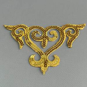 Лейсы, термо аппликации с пайетками 8,5х15см - золото