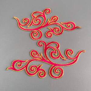 Лейсы-пара, термо аппликации 9х18 см - малиновый с золотом