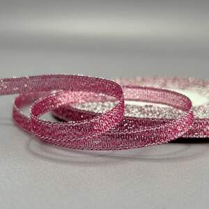 Лента парча 0,6см - 23м, цвет серебро на малиновом