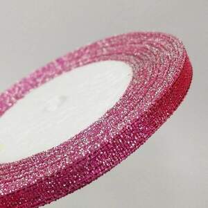 Лента парча 0,6см - 23м, цвет серебро на розовом