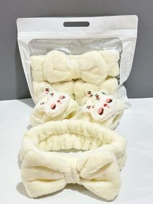 Набор для умывания повязка и напульсники-манжеты, молочный