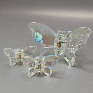 Набор заколок 3 шт Бабочка для волос 5,5 см - прозрачный с переливом