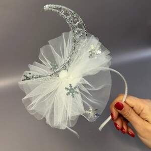 Обруч для волос с атласной лентой - Месяц серебро