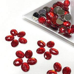 Полубусины пришивные овальные граненые 8х10 мм, 10г цвет - красный