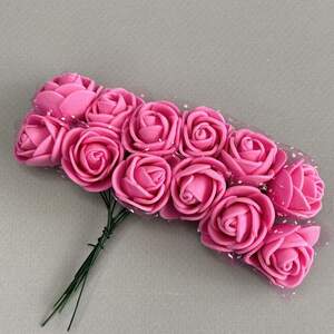 Фоамирановые розочки с фатином 1 букет (12шт) - Малиновый