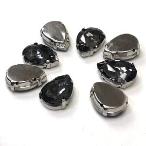 Стразы в цапах 13х18 мм (стекло) Капля, графитовый