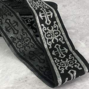 Тесьма церковная люрекс 50 мм - черная с серебром Тесьма церковная люрекс 50 мм - черная с серебром