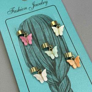 Украшение для волос и косичек - набор 5 шт Бабочки перламутр, золото