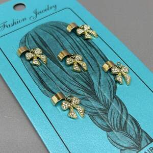 Украшение для волос и косичек - набор 5 шт Бантик золото