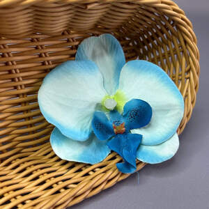Цветок орхидеи тканевый 8,5 см - голубой