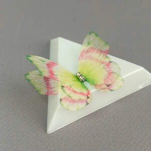 Шифоновая бабочка двухслойная со стразиком 4,5 см - розовый с салатовым