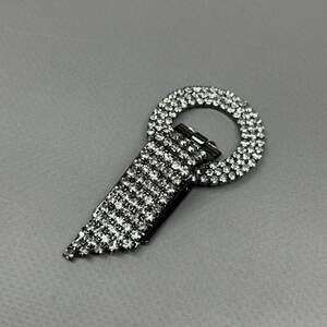 Шубная застежка-клипса 7см, Ø 3,5см со стразами - графит (#18403)