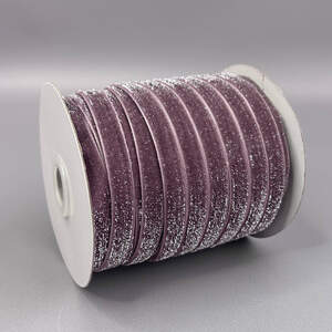 Бархатная лента с люрексом серебро 1см боб. 46м- лавандовый