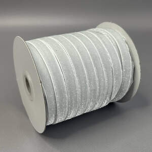 Бархатная лента с люрексом серебро 1см боб. 46м- серый светлый