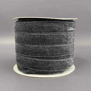 Бархатная лента с люрексом серебро 2 см 46 м - серый