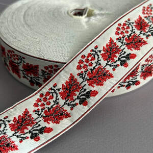 3 см Тесьма национальная с орнаментом - красная калина