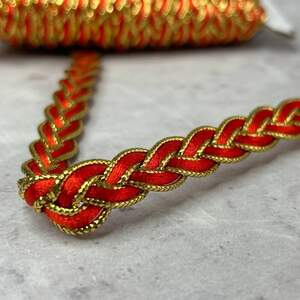 Декоративная тесьма-косичка 13 мм (8-464) - красный с золотом