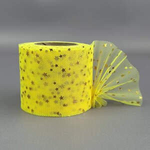 Фатин в рулонах 6см, моток 22 м - желтый с золотыми звездами