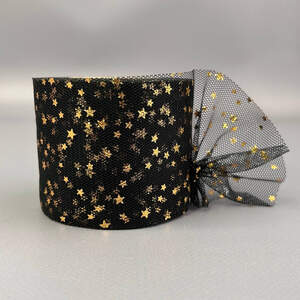 Фатин в рулонах 6см, моток 22 м - черный с золотыми звездами