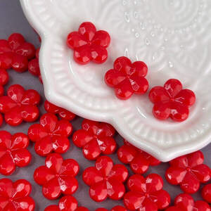 (20 гр) Бусины пластиковые Цветочек 14 мм - красный