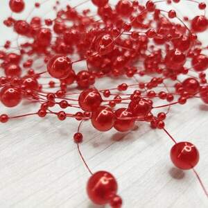 (5шт по 1,3 м) Бусины на леске Ø8 и Ø3мм - красный (5шт по 1,3 м) Бусины на леске Ø8 и Ø3мм - красный